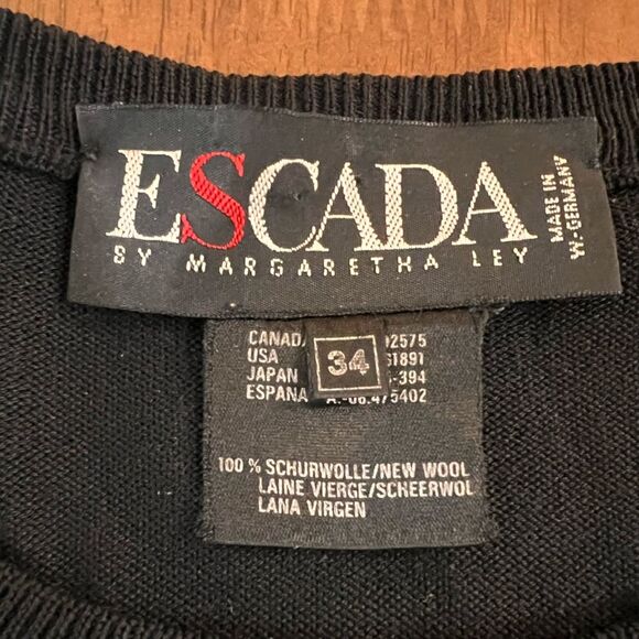 Vintage Escada 100% Wool Sweater Floral Embroidered Germany Designer Size 34 - Picture 6 of 10